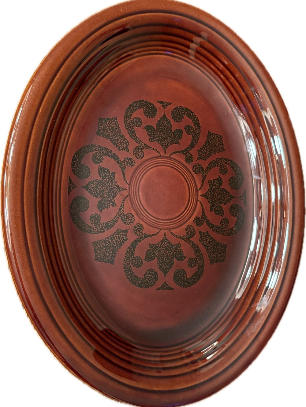 AMBERSTONE Brown Fiestaware 13" oval Serving platter Homer Laughlin Sheffield
